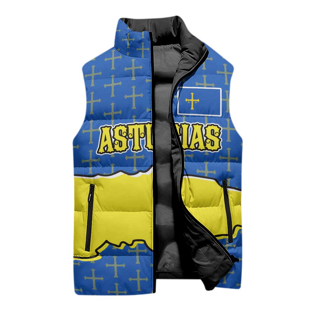 Asturias Flag Sleeveless Puffer Jacket Autonomous Community of Spain - Wonder Print Shop