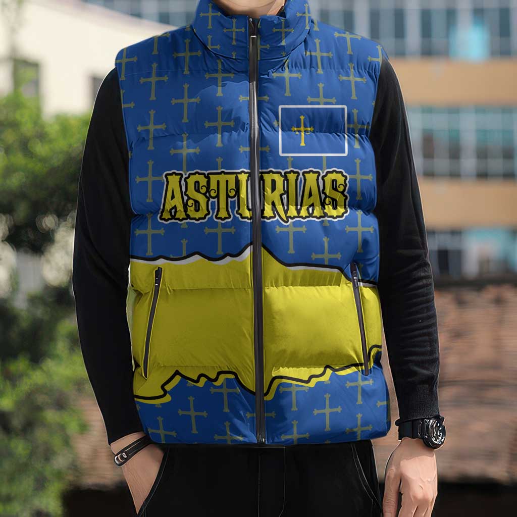 Asturias Flag Sleeveless Puffer Jacket Autonomous Community of Spain - Wonder Print Shop