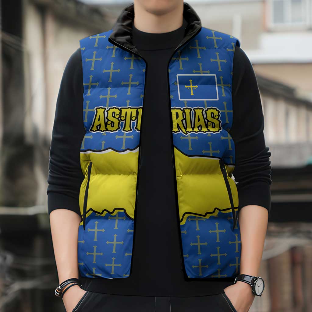 Asturias Flag Sleeveless Puffer Jacket Autonomous Community of Spain - Wonder Print Shop