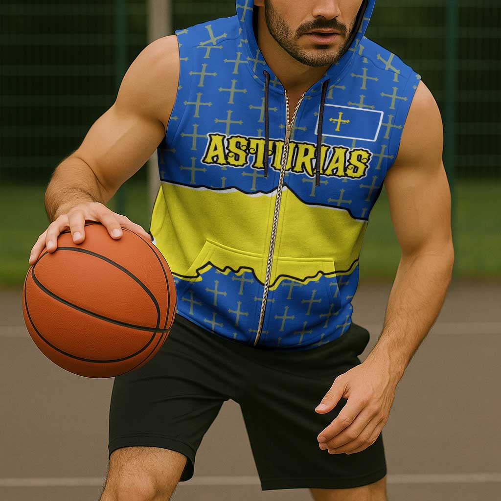 Asturias Flag Sleeveless Zip Hoodie Autonomous Community of Spain - Wonder Print Shop