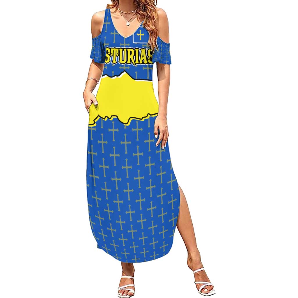 Asturias Flag Summer Maxi Dress Autonomous Community of Spain - Wonder Print Shop