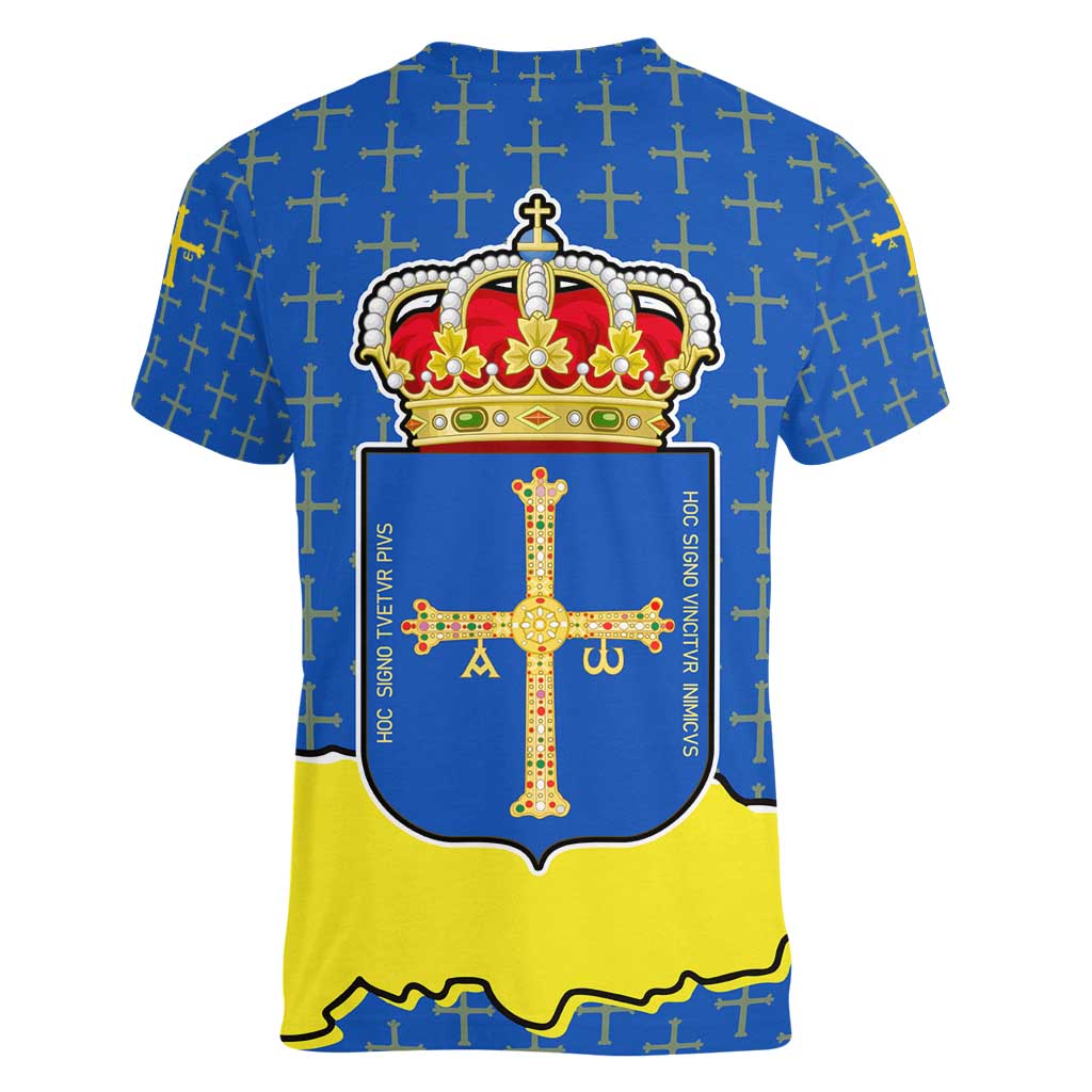 Asturias Flag Women V-Neck T-Shirt Autonomous Community of Spain - Wonder Print Shop