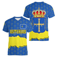 Asturias Flag Women V-Neck T-Shirt Autonomous Community of Spain - Wonder Print Shop