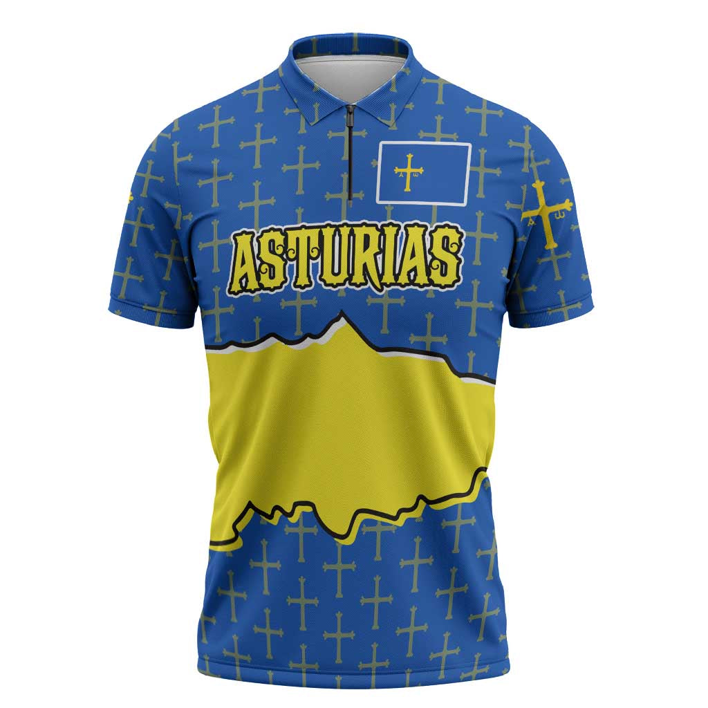 Asturias Flag Zipper Polo Shirt Autonomous Community of Spain - Wonder Print Shop