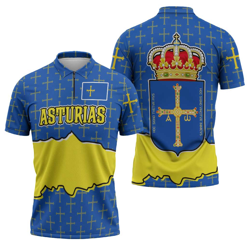 Asturias Flag Zipper Polo Shirt Autonomous Community of Spain - Wonder Print Shop
