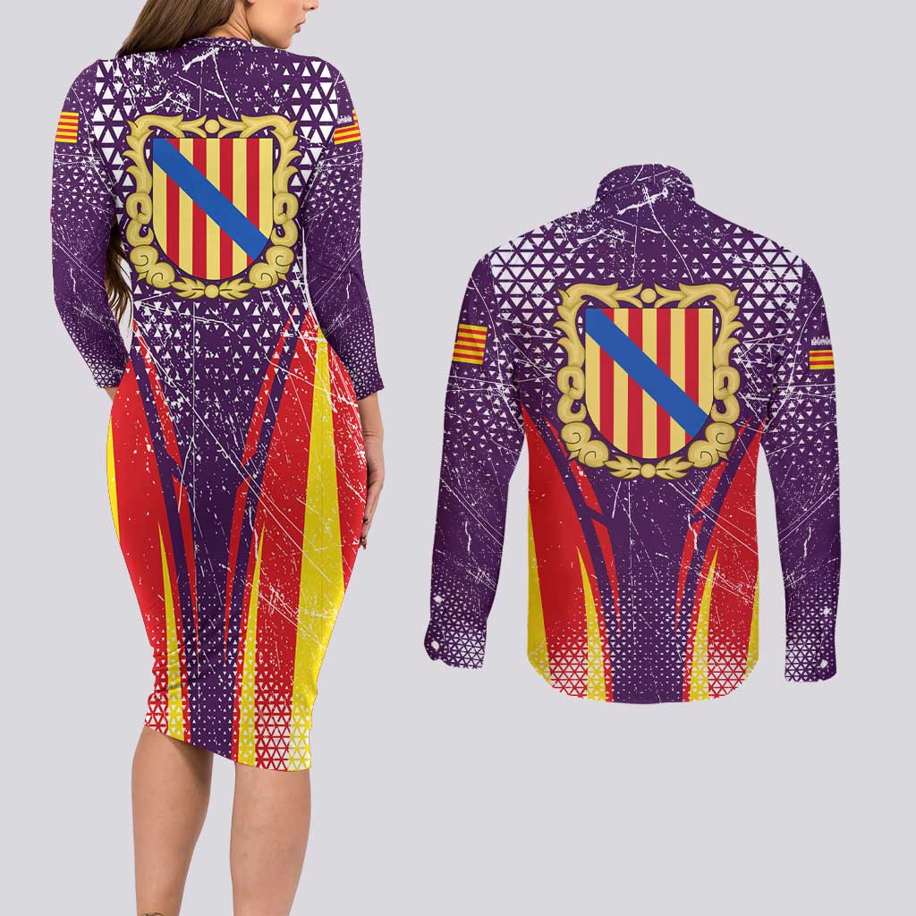 Balearic Islands Flag Couples Matching Long Sleeve Bodycon Dress and Long Sleeve Button Shirt Autonomous Community of Spain - Wonder Print Shop