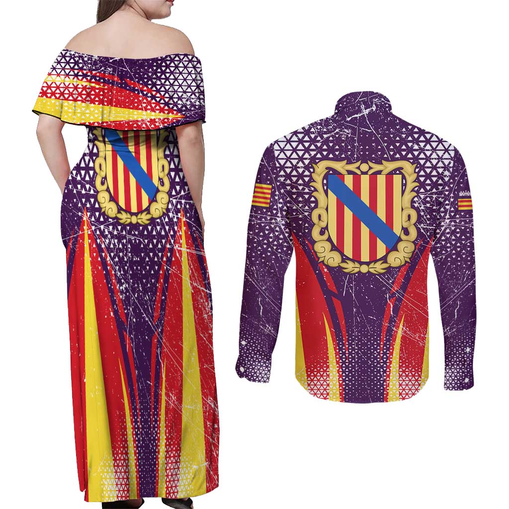 Balearic Islands Flag Couples Matching Off Shoulder Maxi Dress and Long Sleeve Button Shirt Autonomous Community of Spain - Wonder Print Shop