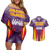 Balearic Islands Flag Couples Matching Off Shoulder Short Dress and Hawaiian Shirt Autonomous Community of Spain - Wonder Print Shop