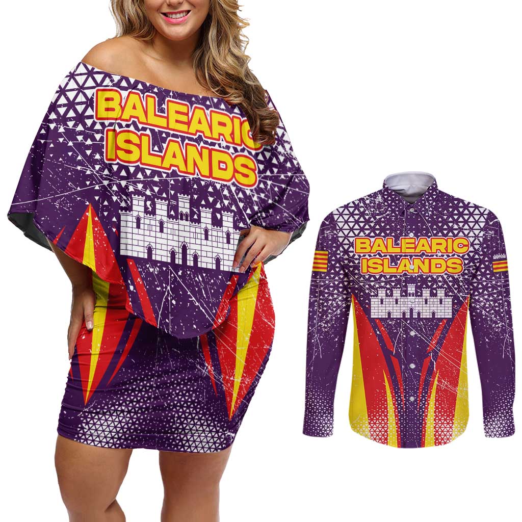 Balearic Islands Flag Couples Matching Off Shoulder Short Dress and Long Sleeve Button Shirt Autonomous Community of Spain - Wonder Print Shop