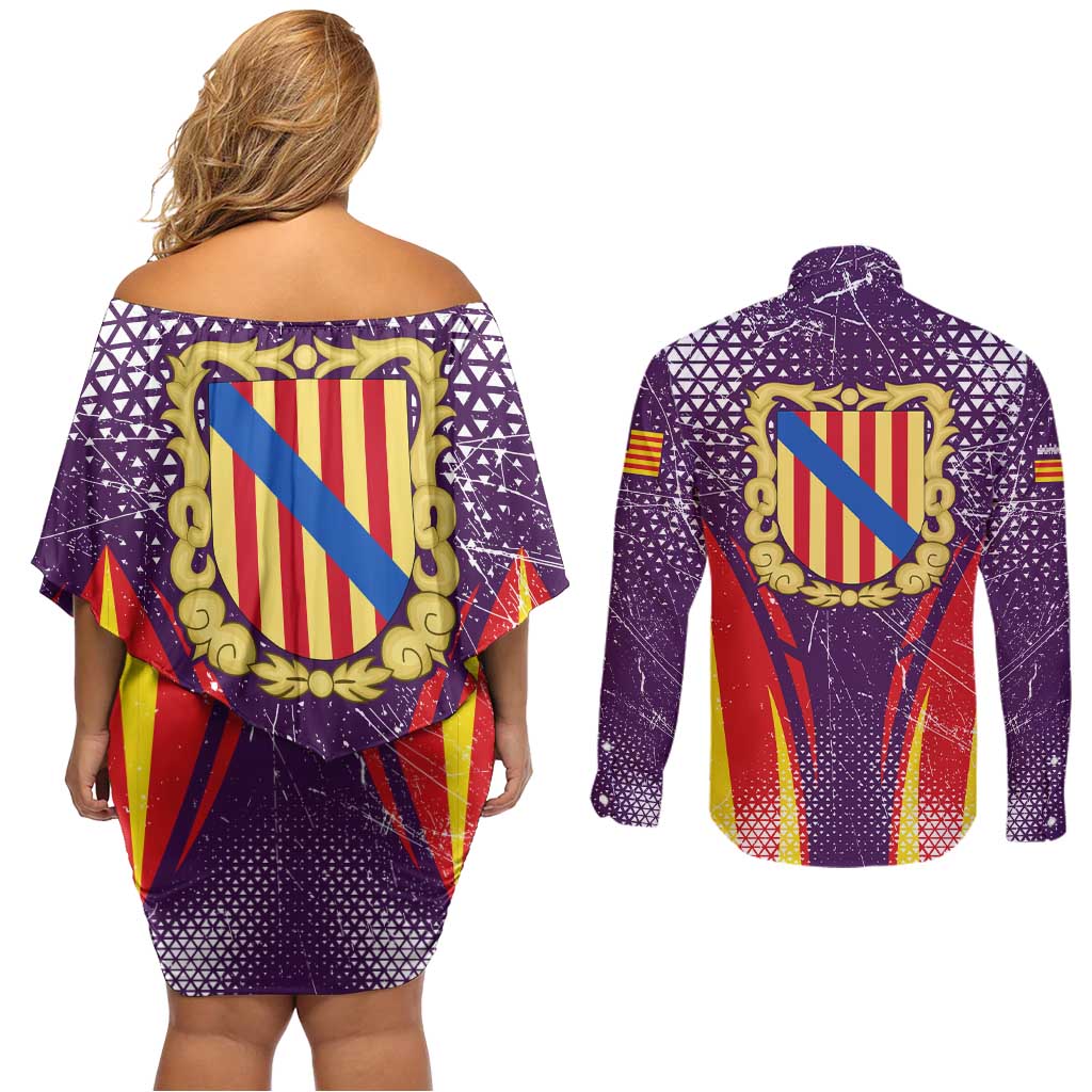 Balearic Islands Flag Couples Matching Off Shoulder Short Dress and Long Sleeve Button Shirt Autonomous Community of Spain - Wonder Print Shop