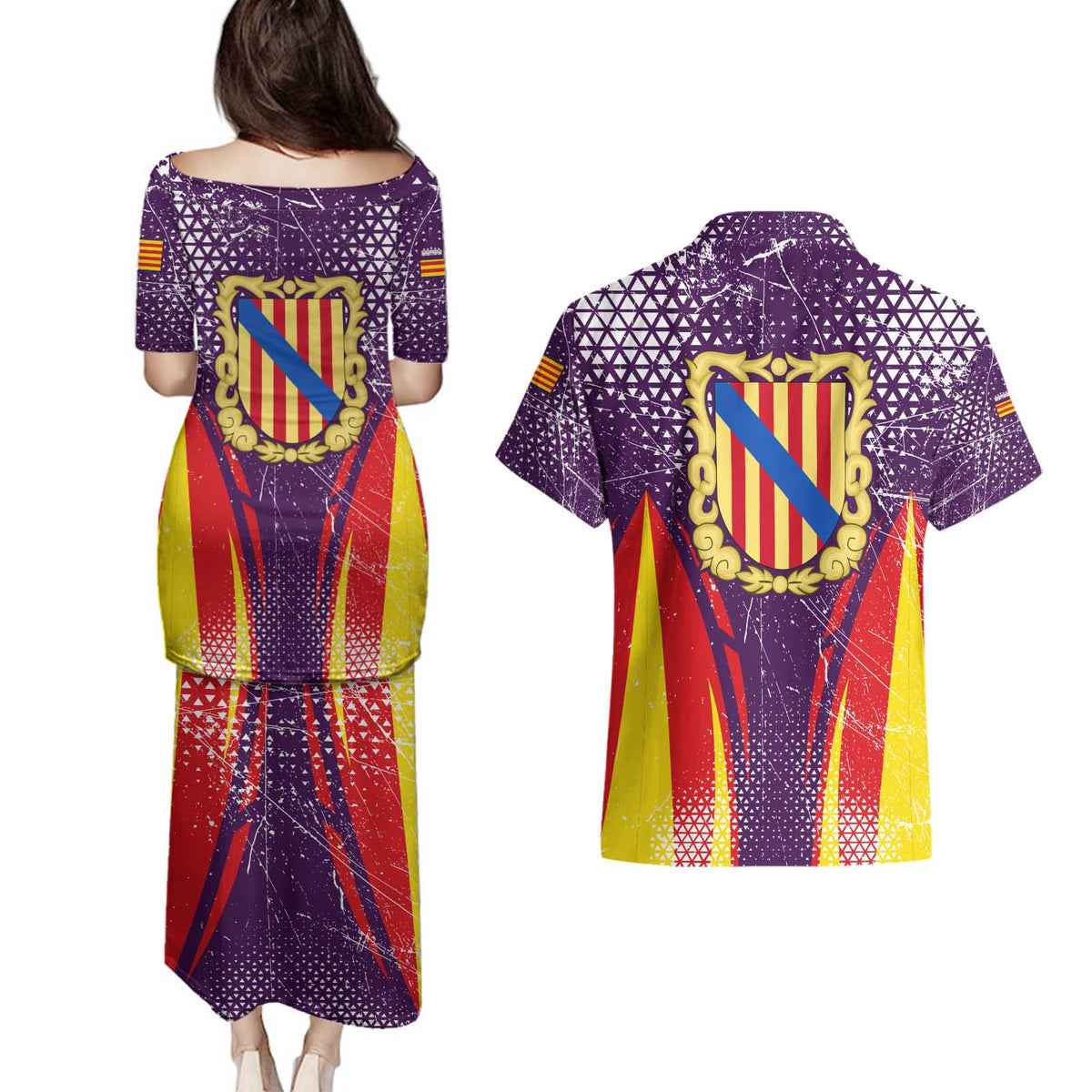 Balearic Islands Flag Couples Matching Puletasi and Hawaiian Shirt Autonomous Community of Spain - Wonder Print Shop