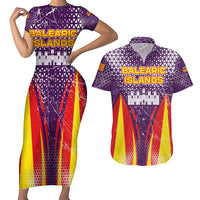 Balearic Islands Flag Couples Matching Short Sleeve Bodycon Dress and Hawaiian Shirt Autonomous Community of Spain - Wonder Print Shop