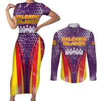 Balearic Islands Flag Couples Matching Short Sleeve Bodycon Dress and Long Sleeve Button Shirt Autonomous Community of Spain - Wonder Print Shop