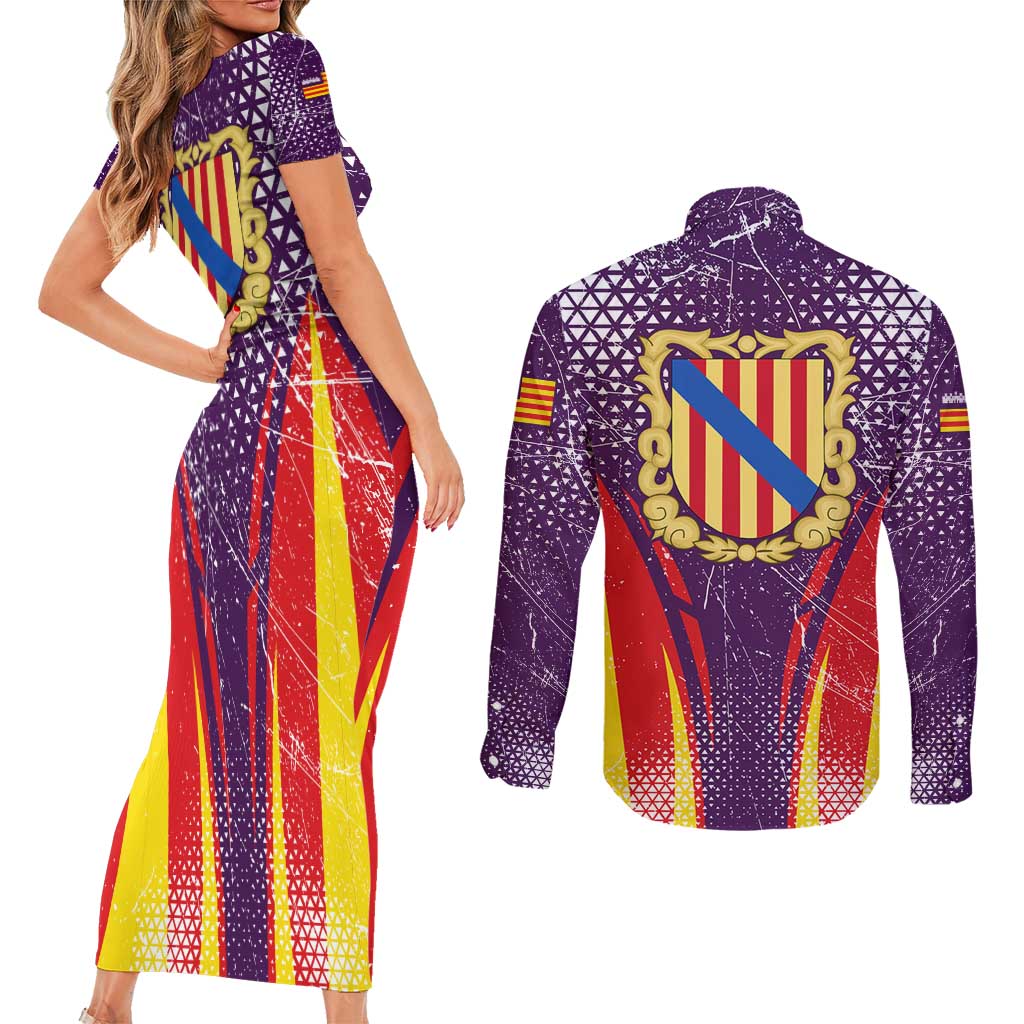 Balearic Islands Flag Couples Matching Short Sleeve Bodycon Dress and Long Sleeve Button Shirt Autonomous Community of Spain - Wonder Print Shop