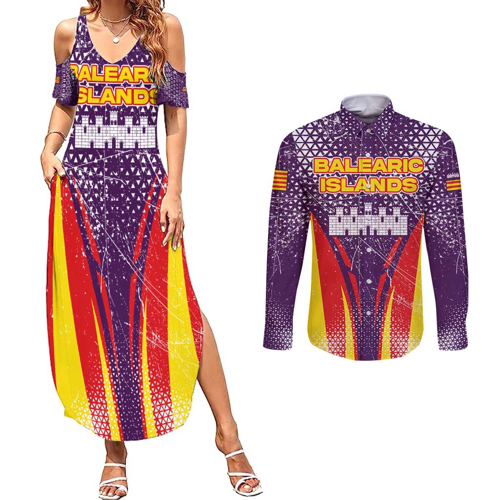 Balearic Islands Flag Couples Matching Summer Maxi Dress and Long Sleeve Button Shirt Autonomous Community of Spain - Wonder Print Shop