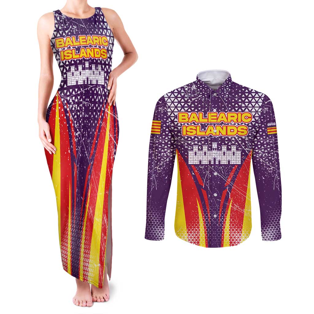 Balearic Islands Flag Couples Matching Tank Maxi Dress and Long Sleeve Button Shirt Autonomous Community of Spain - Wonder Print Shop