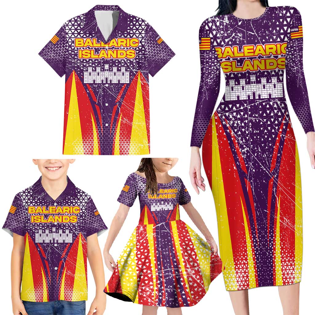 Balearic Islands Flag Family Matching Long Sleeve Bodycon Dress and Hawaiian Shirt Autonomous Community of Spain - Wonder Print Shop