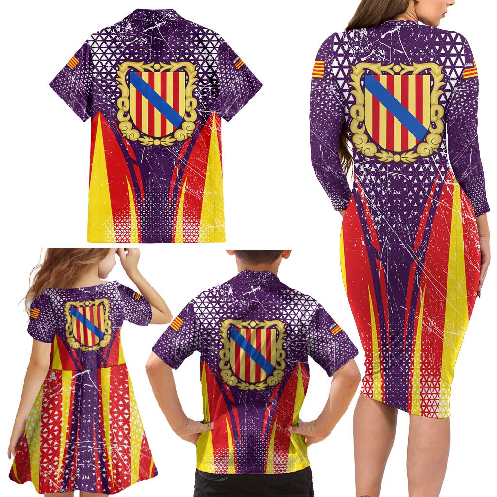 Balearic Islands Flag Family Matching Long Sleeve Bodycon Dress and Hawaiian Shirt Autonomous Community of Spain - Wonder Print Shop