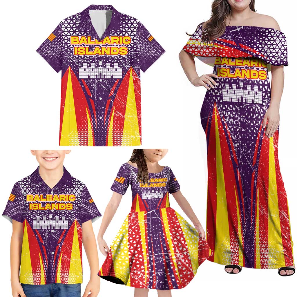 Balearic Islands Flag Family Matching Off Shoulder Maxi Dress and Hawaiian Shirt Autonomous Community of Spain - Wonder Print Shop