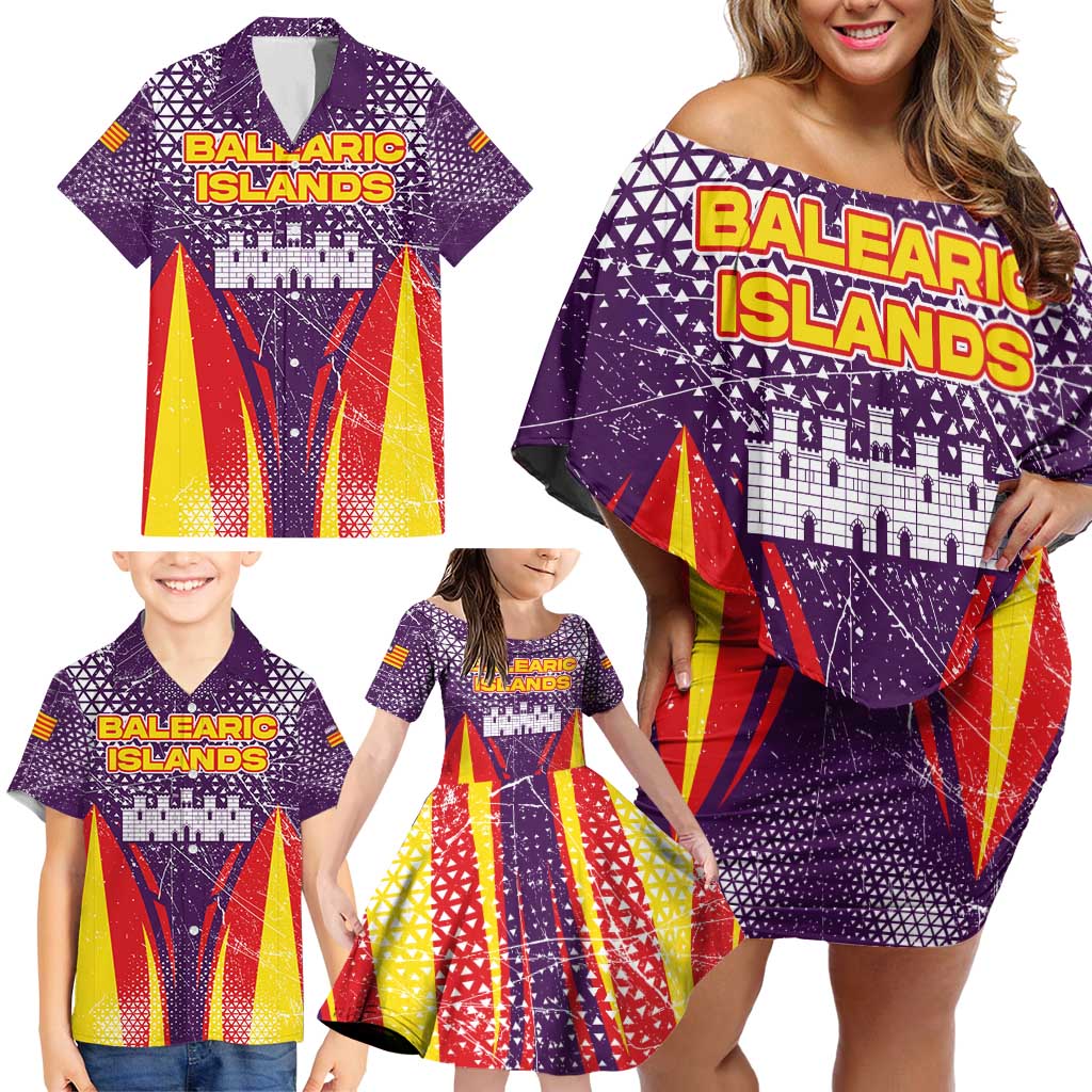Balearic Islands Flag Family Matching Off Shoulder Short Dress and Hawaiian Shirt Autonomous Community of Spain - Wonder Print Shop