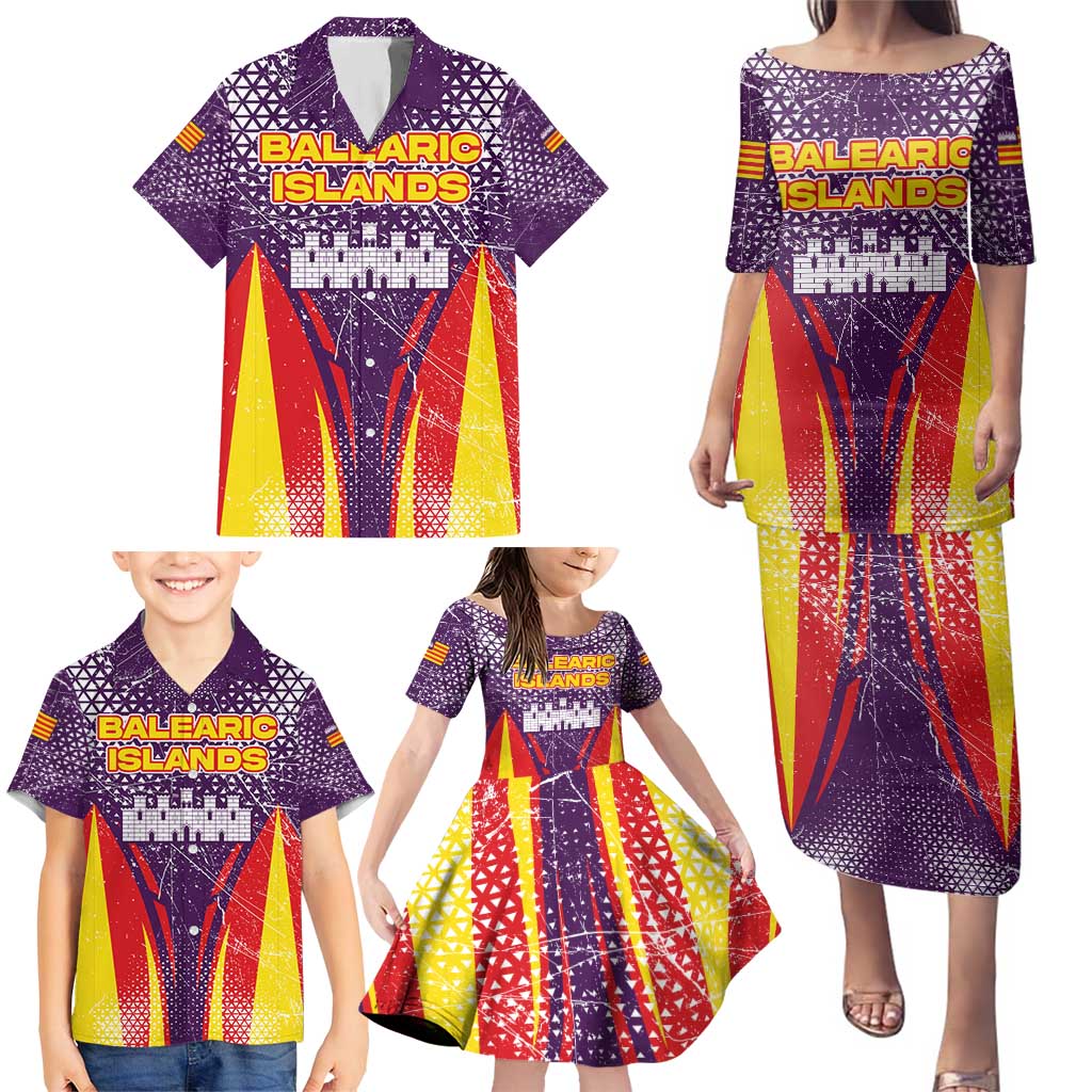 Balearic Islands Flag Family Matching Puletasi and Hawaiian Shirt Autonomous Community of Spain - Wonder Print Shop