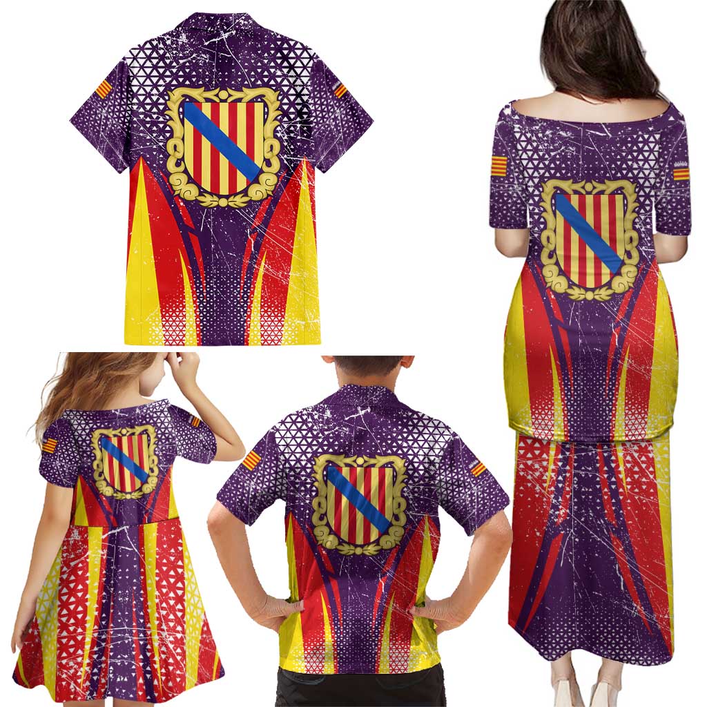Balearic Islands Flag Family Matching Puletasi and Hawaiian Shirt Autonomous Community of Spain - Wonder Print Shop