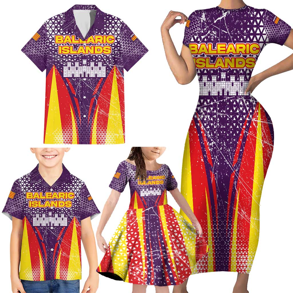 Balearic Islands Flag Family Matching Short Sleeve Bodycon Dress and Hawaiian Shirt Autonomous Community of Spain - Wonder Print Shop