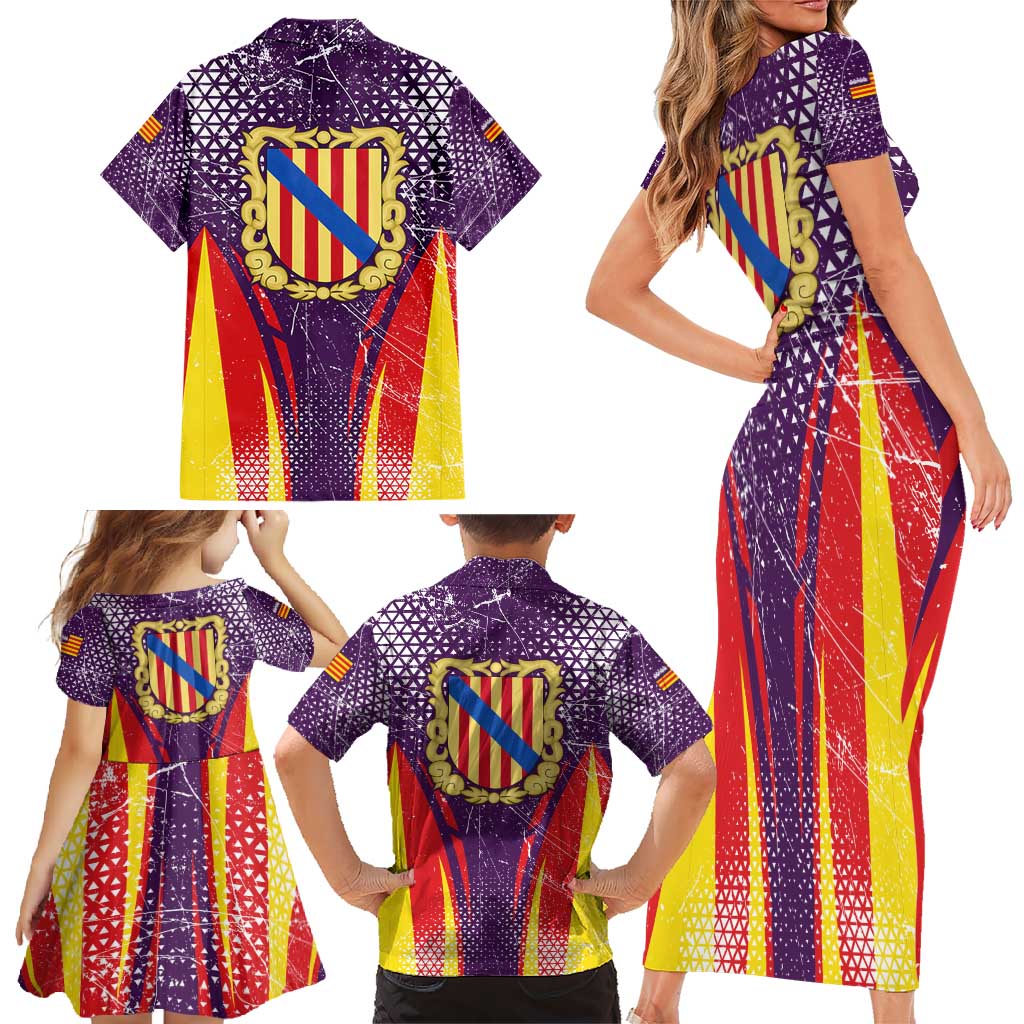 Balearic Islands Flag Family Matching Short Sleeve Bodycon Dress and Hawaiian Shirt Autonomous Community of Spain - Wonder Print Shop