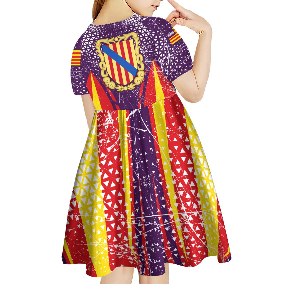 Balearic Islands Flag Kid Short Sleeve Dress Autonomous Community of Spain - Wonder Print Shop