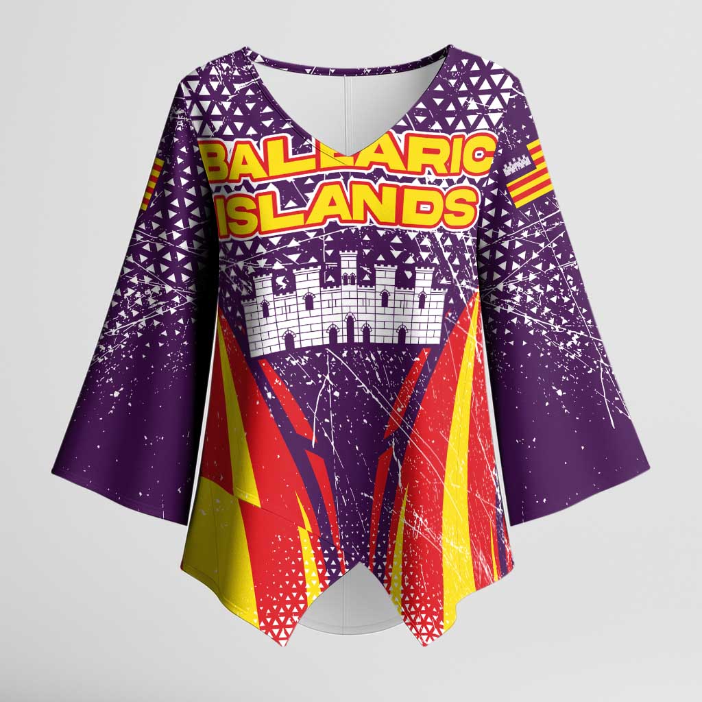 Balearic Islands Flag Kimono Sleeve Blouse Autonomous Community of Spain - Wonder Print Shop
