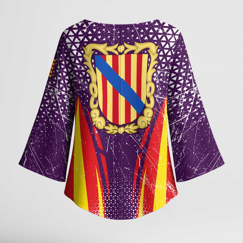 Balearic Islands Flag Kimono Sleeve Blouse Autonomous Community of Spain - Wonder Print Shop