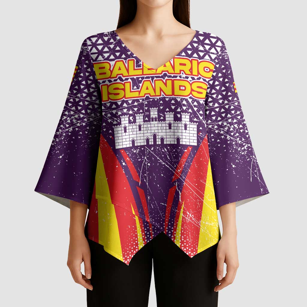Balearic Islands Flag Kimono Sleeve Blouse Autonomous Community of Spain - Wonder Print Shop