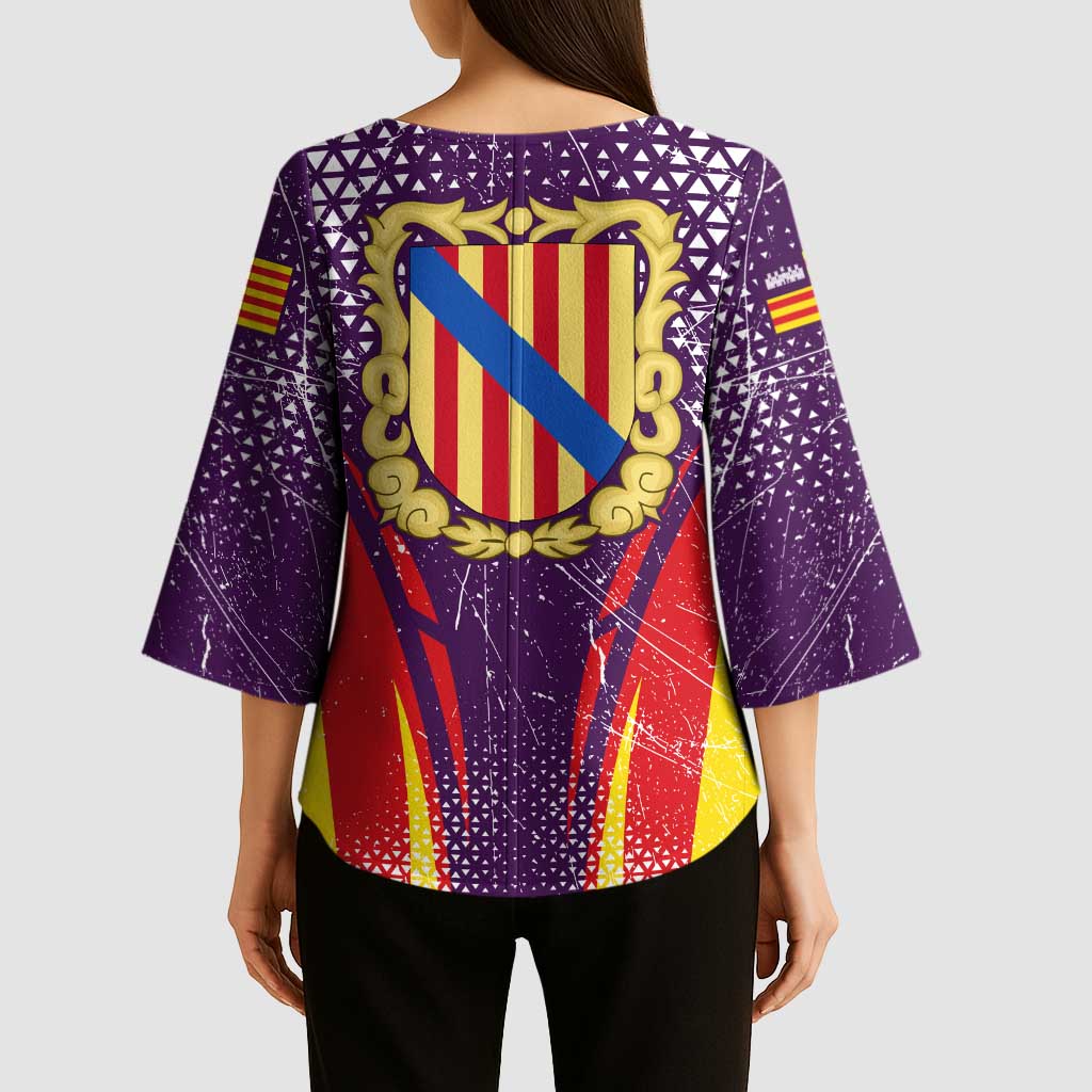Balearic Islands Flag Kimono Sleeve Blouse Autonomous Community of Spain - Wonder Print Shop