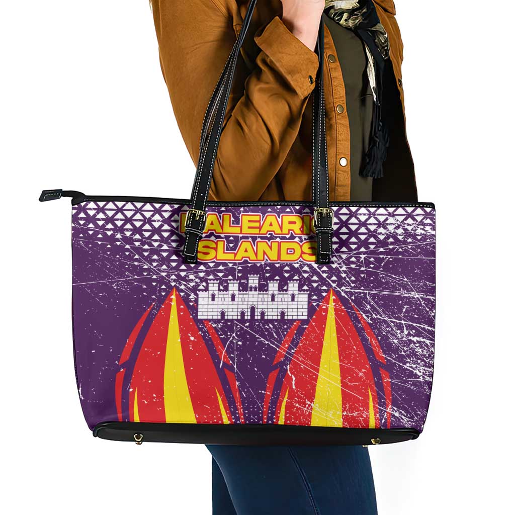 Balearic Islands Flag Leather Tote Bag Autonomous Community of Spain - Wonder Print Shop