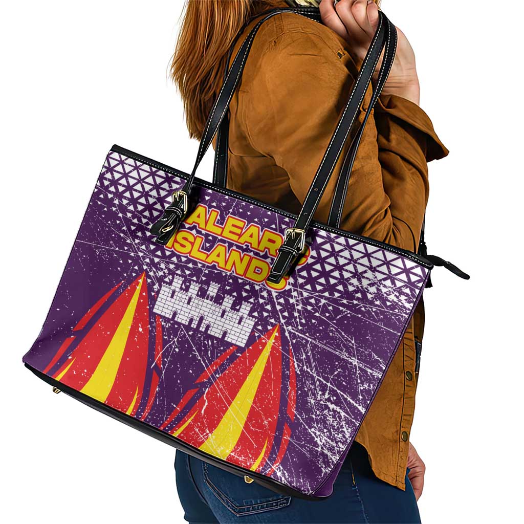 Balearic Islands Flag Leather Tote Bag Autonomous Community of Spain - Wonder Print Shop