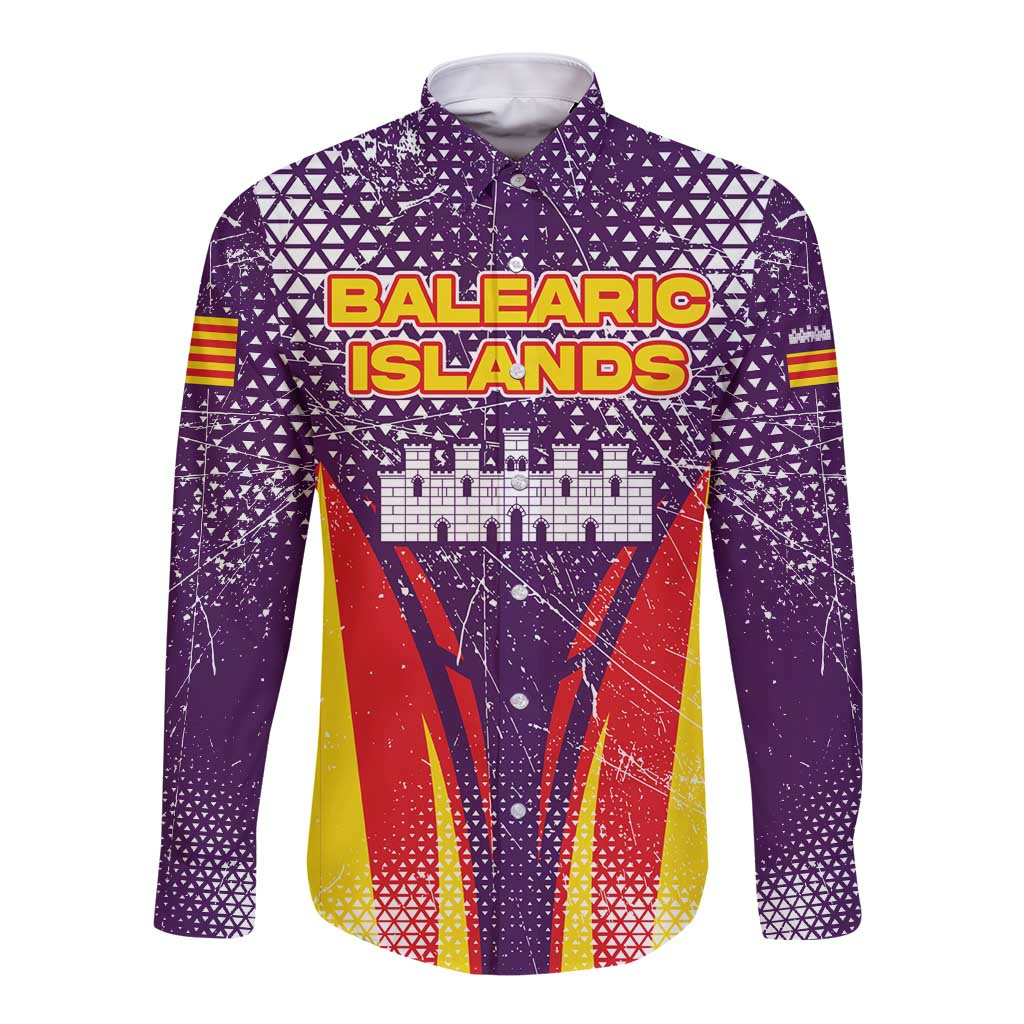 Balearic Islands Flag Long Sleeve Button Shirt Autonomous Community of Spain - Wonder Print Shop