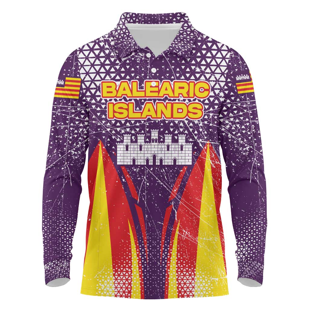 Balearic Islands Flag Long Sleeve Polo Shirt Autonomous Community of Spain - Wonder Print Shop