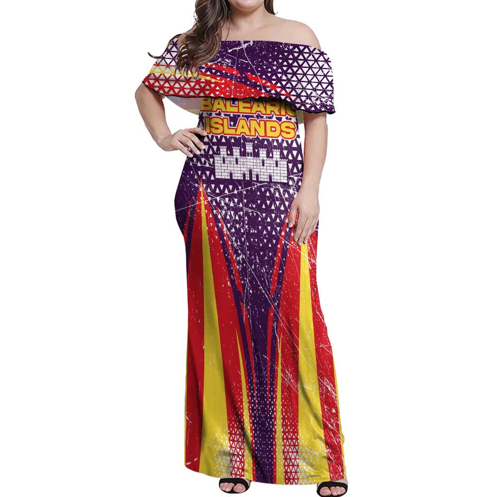 Balearic Islands Flag Off Shoulder Maxi Dress Autonomous Community of Spain - Wonder Print Shop