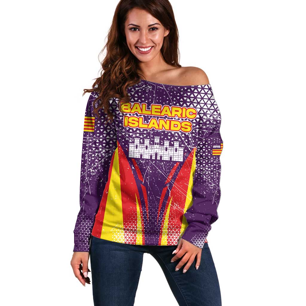 Balearic Islands Flag Off Shoulder Sweater Autonomous Community of Spain - Wonder Print Shop