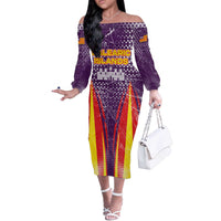 Balearic Islands Flag Off The Shoulder Long Sleeve Dress Autonomous Community of Spain - Wonder Print Shop