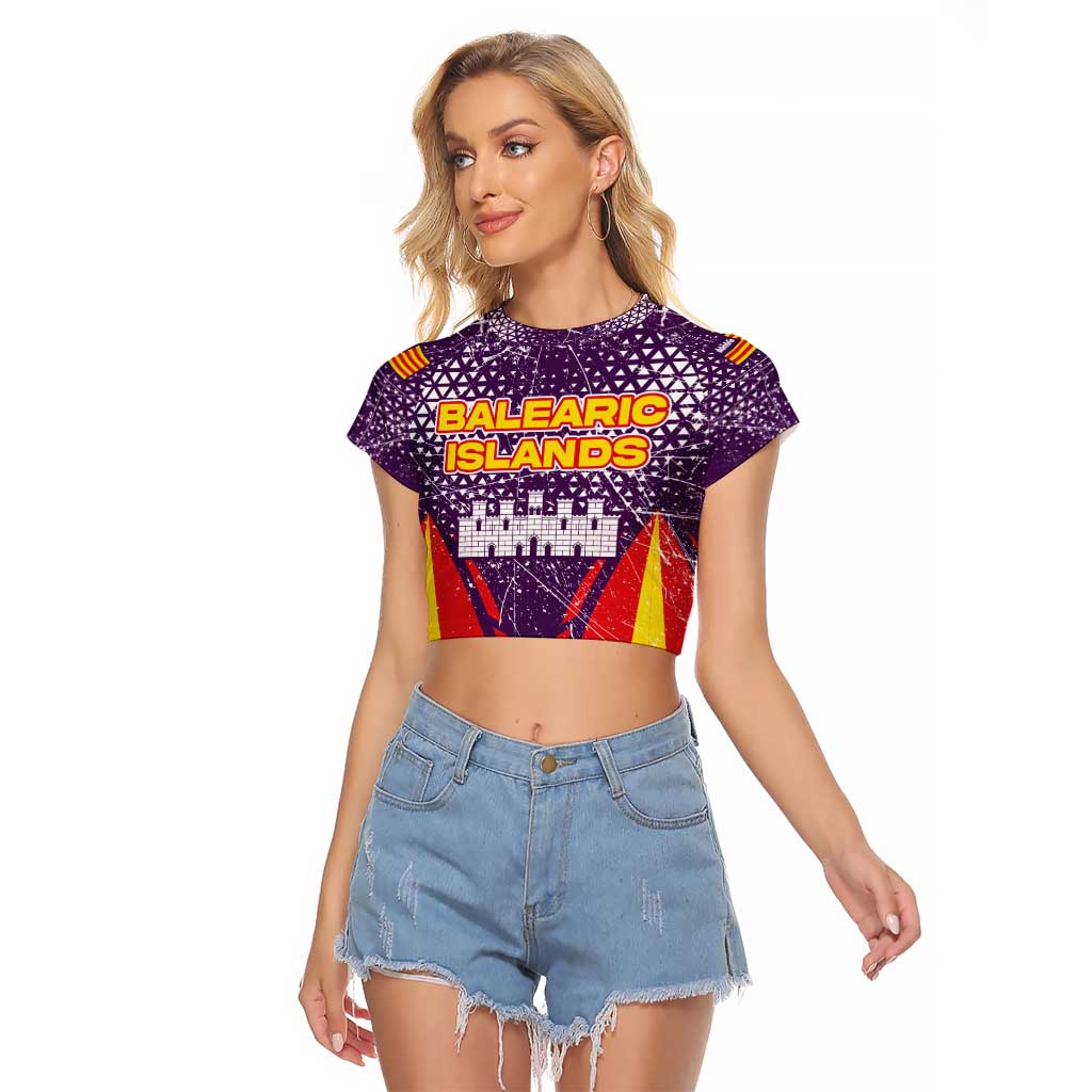 Balearic Islands Flag Raglan Cropped T Shirt Autonomous Community of Spain - Wonder Print Shop