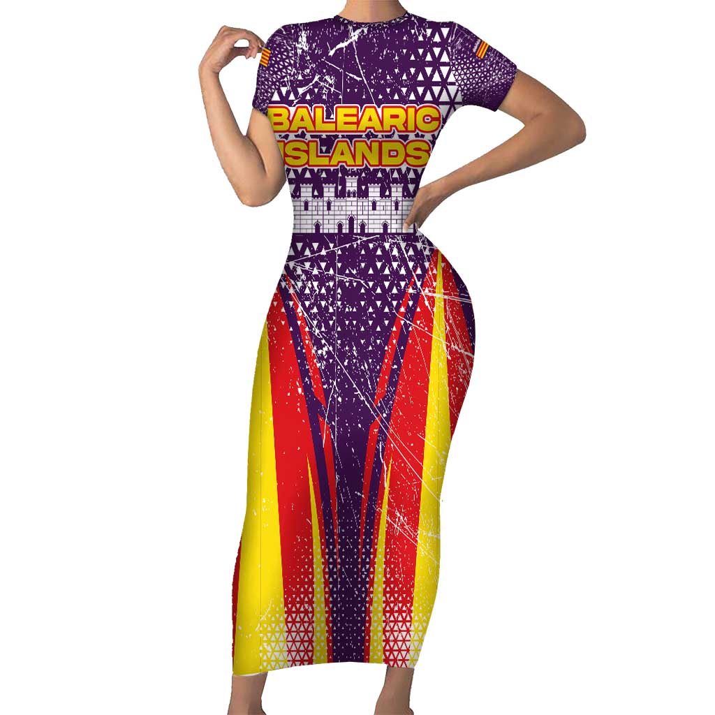 Balearic Islands Flag Short Sleeve Bodycon Dress Autonomous Community of Spain - Wonder Print Shop