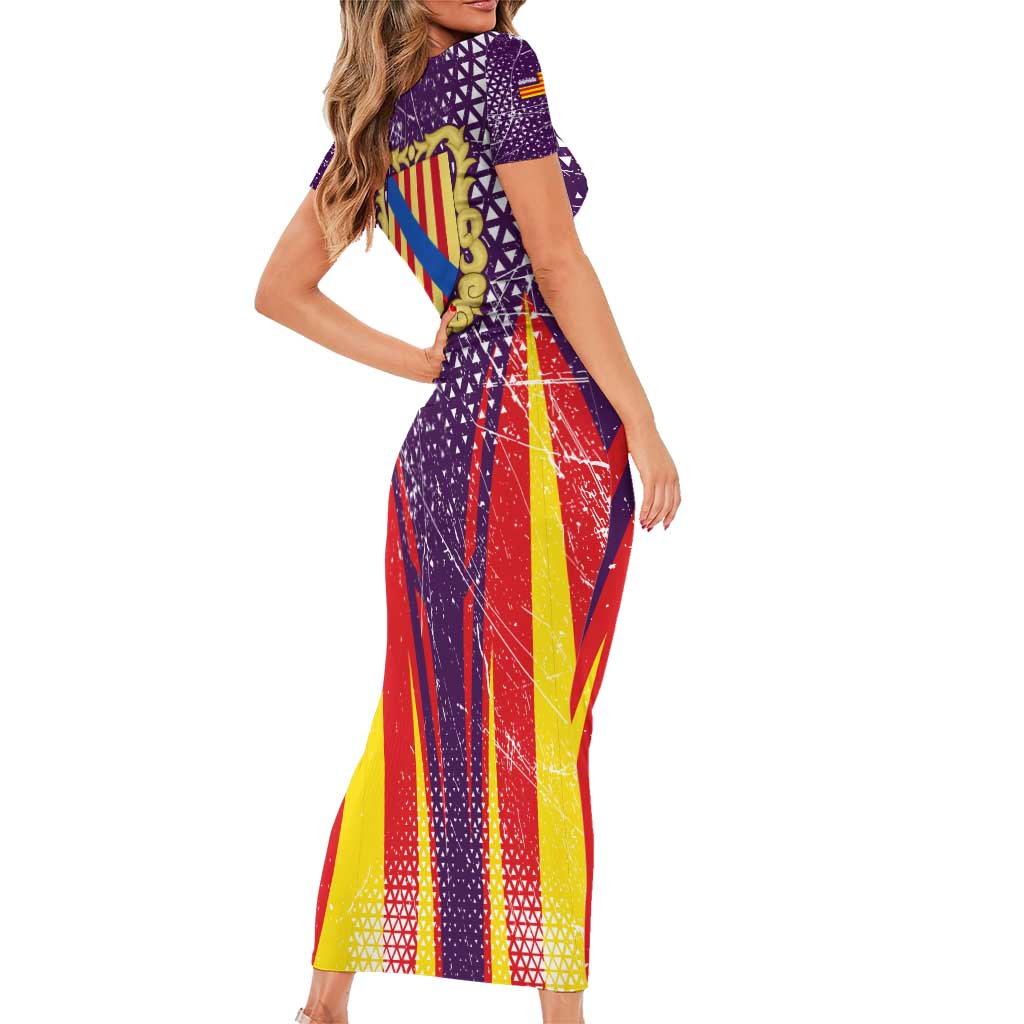 Balearic Islands Flag Short Sleeve Bodycon Dress Autonomous Community of Spain - Wonder Print Shop