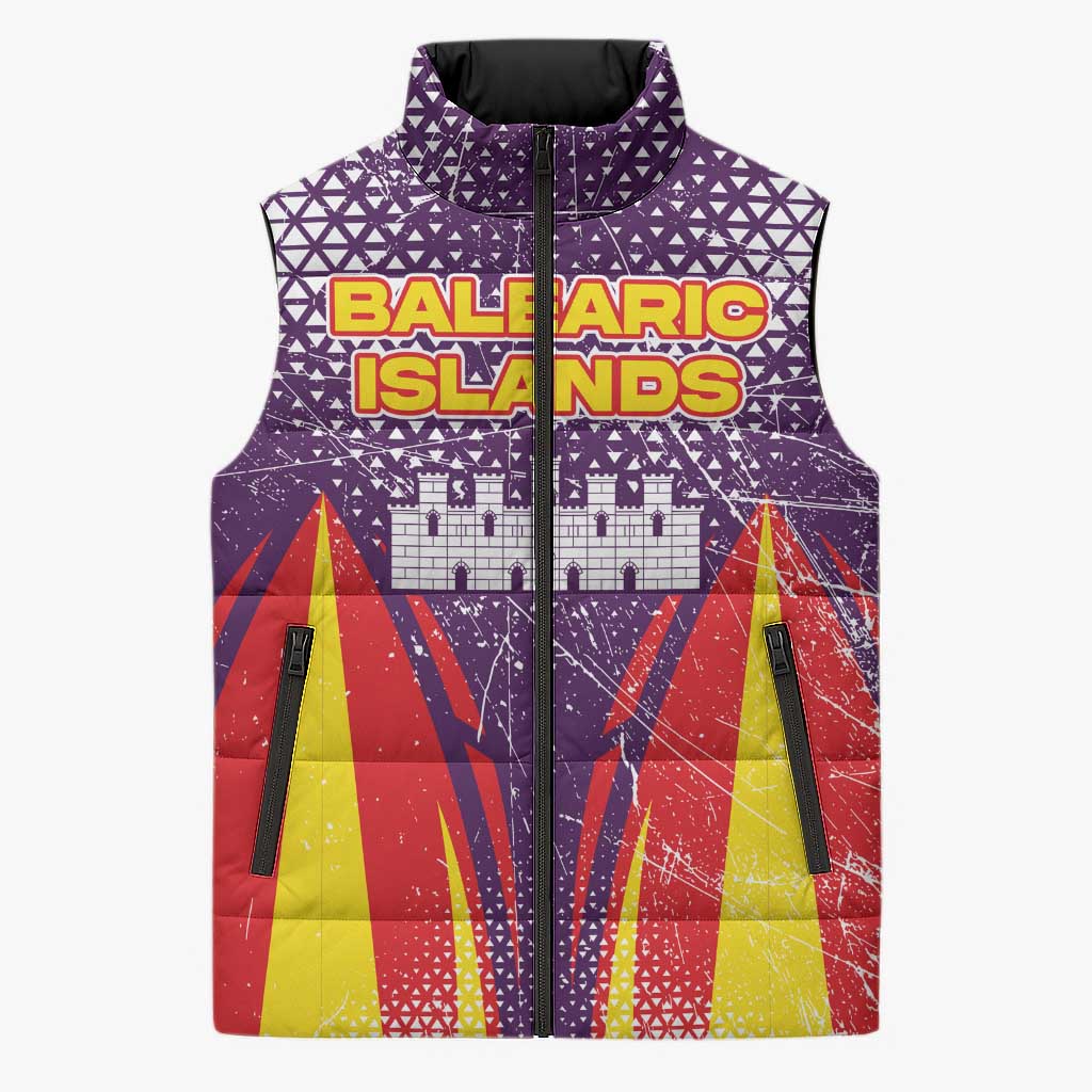 Balearic Islands Flag Sleeveless Puffer Jacket Autonomous Community of Spain - Wonder Print Shop