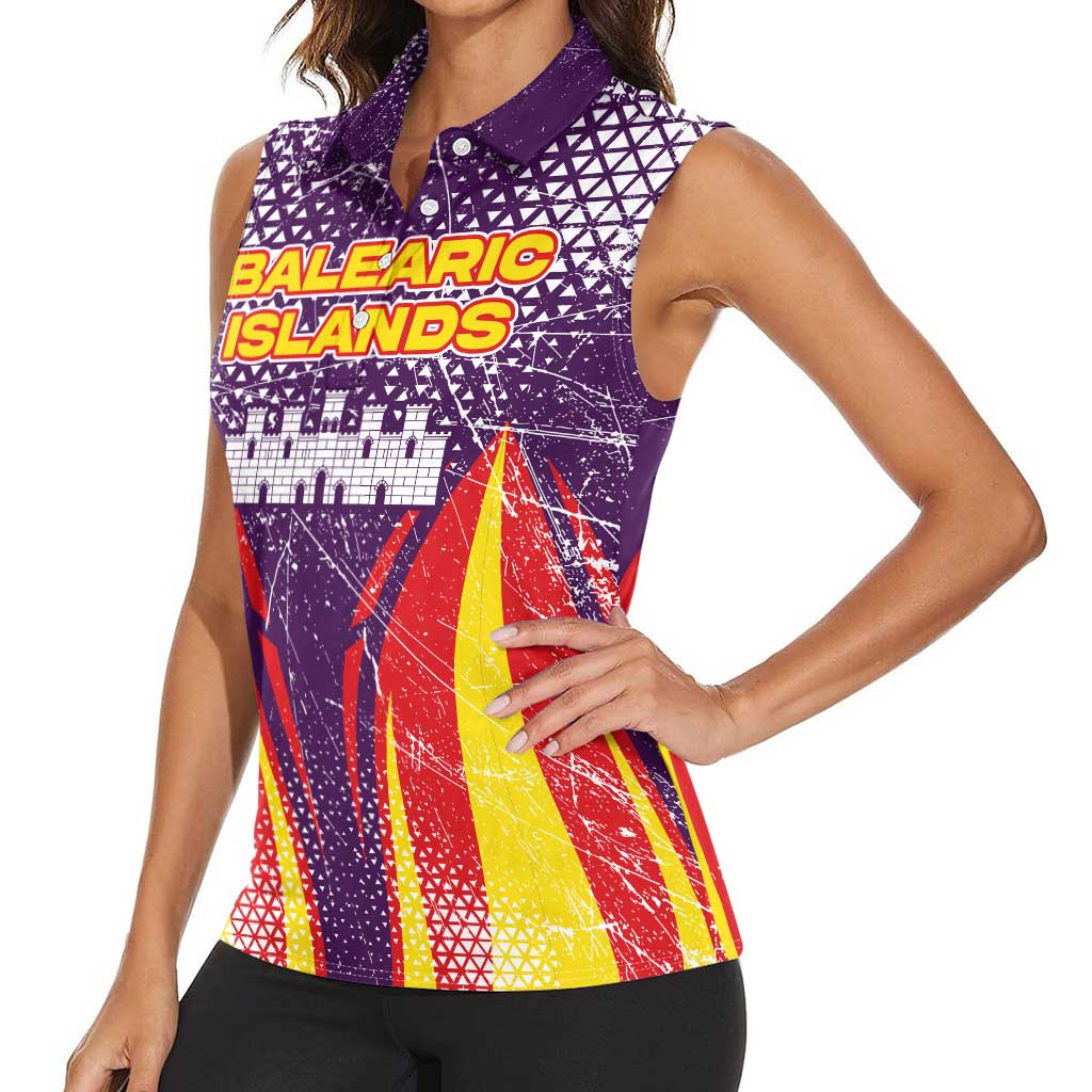 Balearic Islands Flag Women Sleeveless Polo Shirt Autonomous Community of Spain - Wonder Print Shop