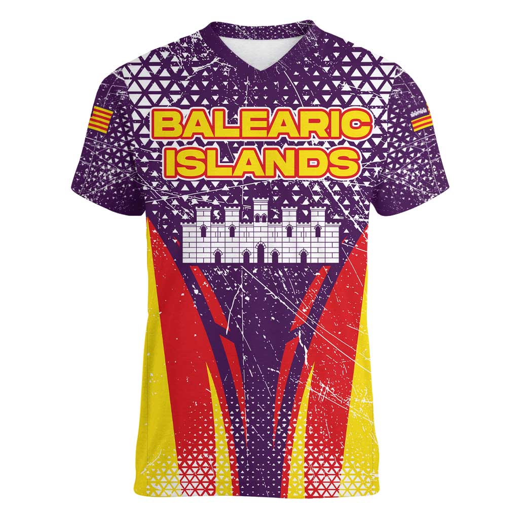Balearic Islands Flag Women V-Neck T-Shirt Autonomous Community of Spain - Wonder Print Shop