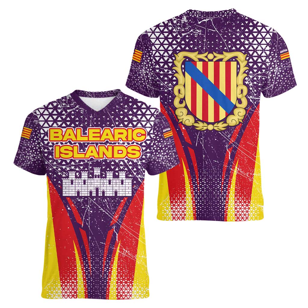 Balearic Islands Flag Women V-Neck T-Shirt Autonomous Community of Spain - Wonder Print Shop
