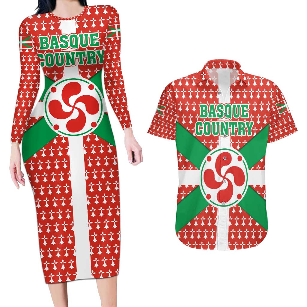 Basque Country Flag Couples Matching Long Sleeve Bodycon Dress and Hawaiian Shirt Autonomous Community of Spain - Wonder Print Shop