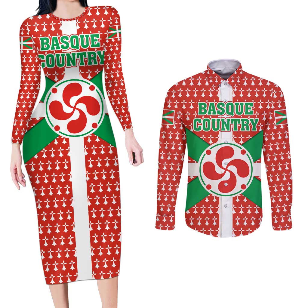Basque Country Flag Couples Matching Long Sleeve Bodycon Dress and Long Sleeve Button Shirt Autonomous Community of Spain - Wonder Print Shop