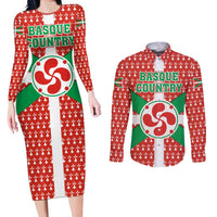 Basque Country Flag Couples Matching Long Sleeve Bodycon Dress and Long Sleeve Button Shirt Autonomous Community of Spain - Wonder Print Shop
